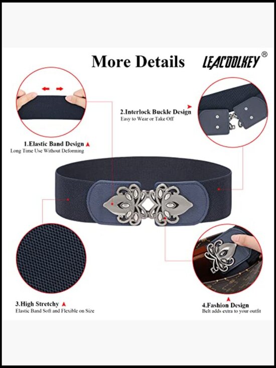 4 Pack Women Wide Elastic Waist Belt Vintage Stretch Belt Retro Buckle